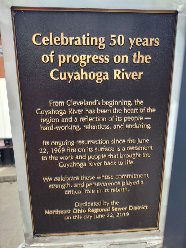 Celebrating 50 years of progress on the Cuyahoga River Marker image. Click for full size.