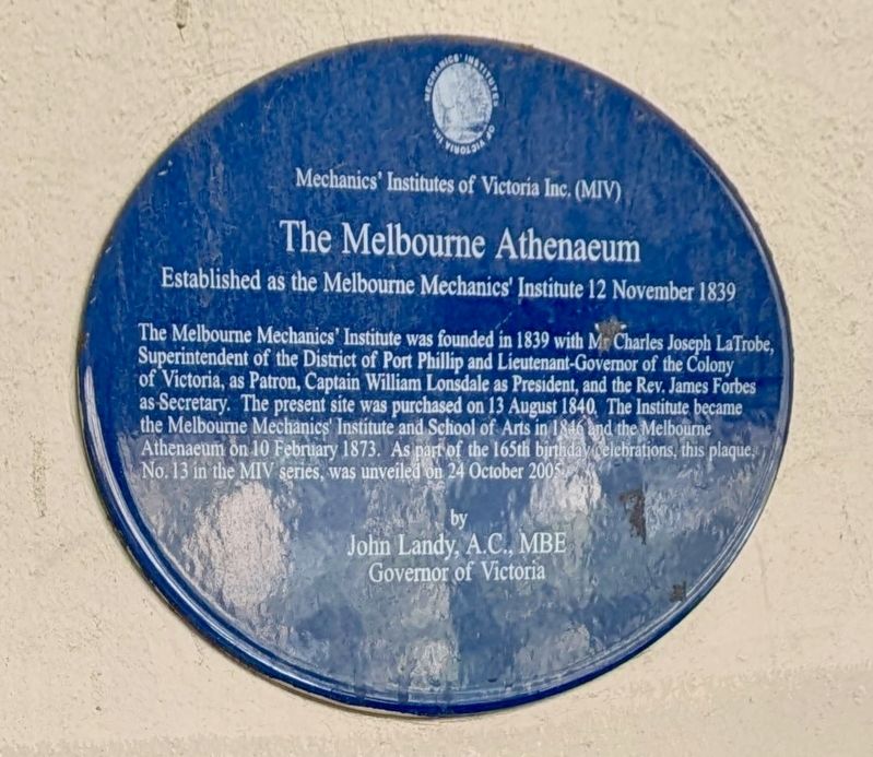The Melbourne Athenaeum Marker image. Click for full size.