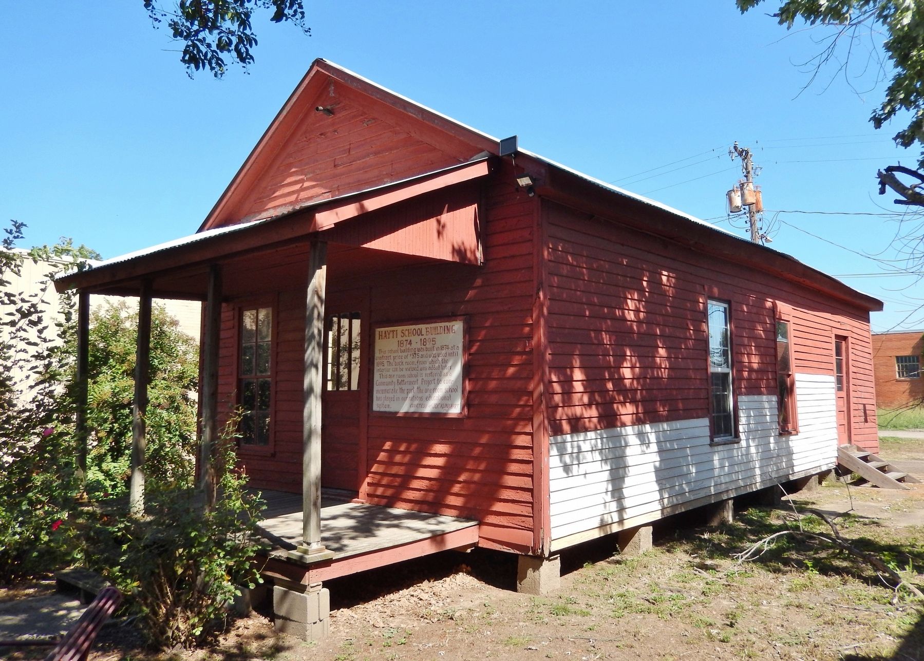 Hayti School Building & Marker (<i>southwest elevation</i>). Click for full size. Hayti School Building & Marker (<i>southwest elevation</i>) image. Click for full size.