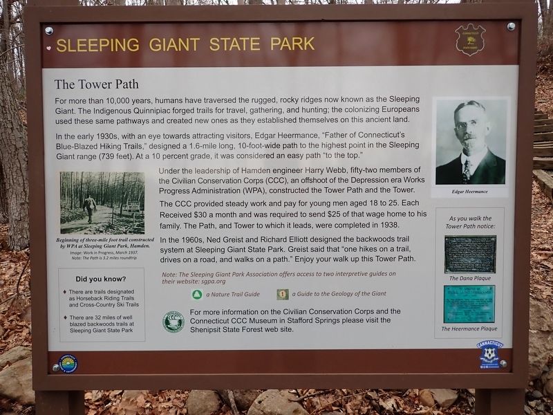 Sleeping Giant State Park: The Tower Path Marker. Click for full size. Sleeping Giant State Park: The Tower Path Marker image. Click for full size.
