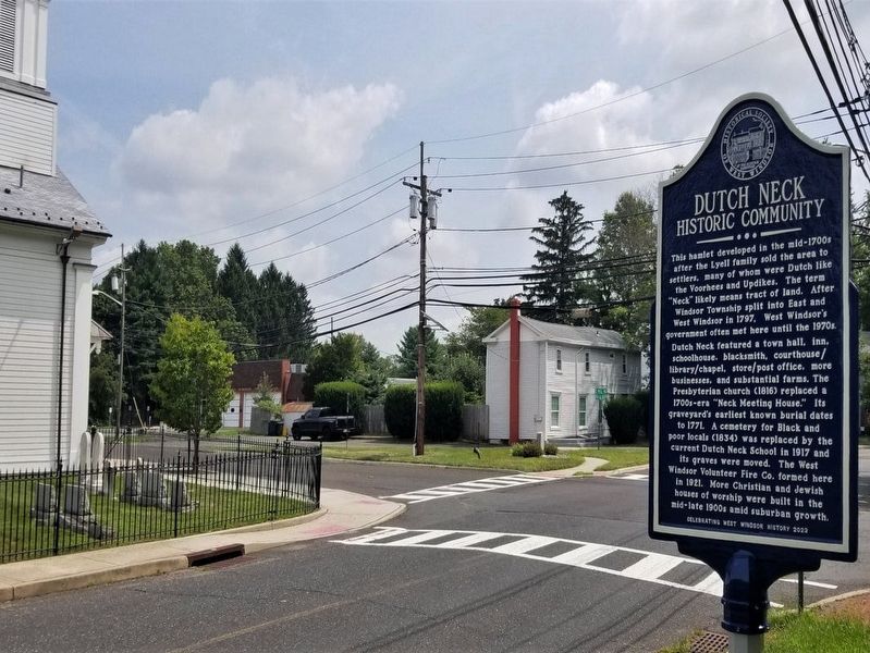 Dutch Neck Historic Community Marker, Dutch Neck Presbyterian Church (left). Click for full size. Dutch Neck Historic Community Marker, Dutch Neck Presbyterian Church (left) image. Click for full size.