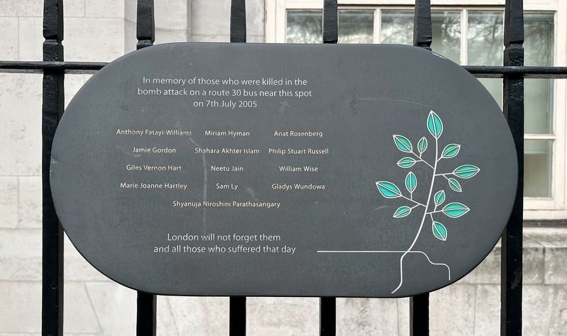 Tavistock Square Bus Bombing Memorial Marker. Click for full size. Tavistock Square Bus Bombing Memorial Marker image. Click for full size.