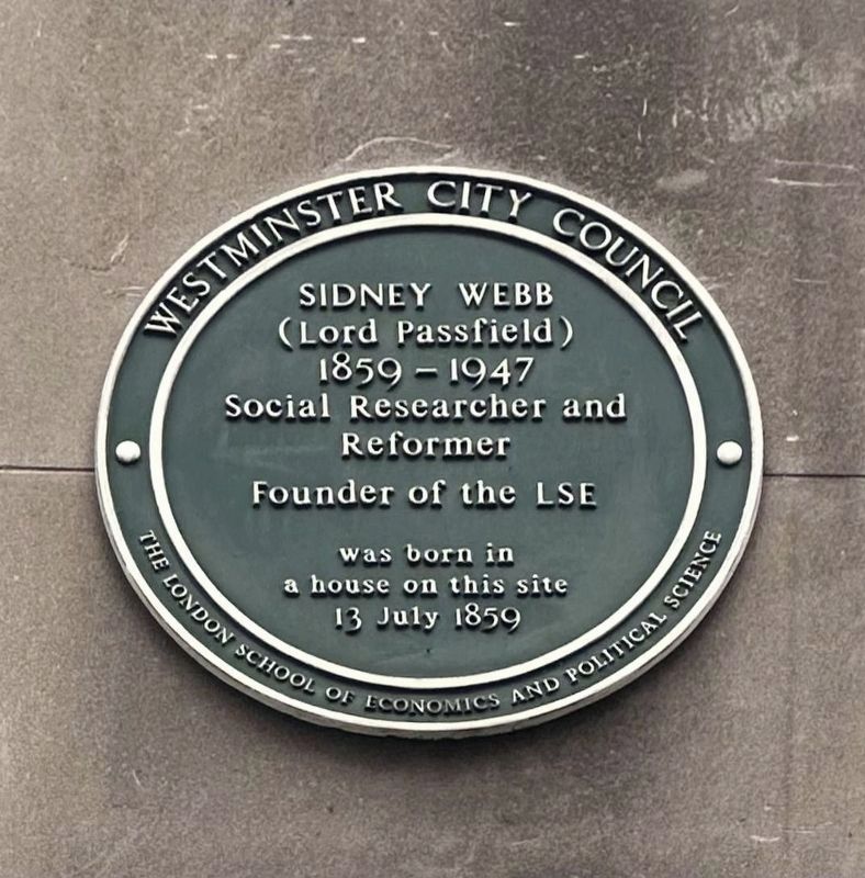 Sidney Webb Green Plaque (mentioned on the marker, found on north side of the building). Click for full size. Sidney Webb Green Plaque (mentioned on the marker, found on north side of the building) image. Click for full size.