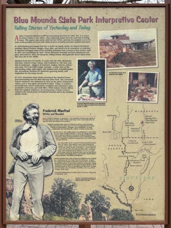 Blue Mounds State Park Interpretive Center Marker. Click for full size. Blue Mounds State Park Interpretive Center Marker image. Click for full size.