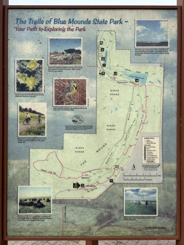 The Trails of Blue Mounds State Park, Adjacent Marker. Click for full size. The Trails of Blue Mounds State Park, Adjacent Marker image. Click for full size.