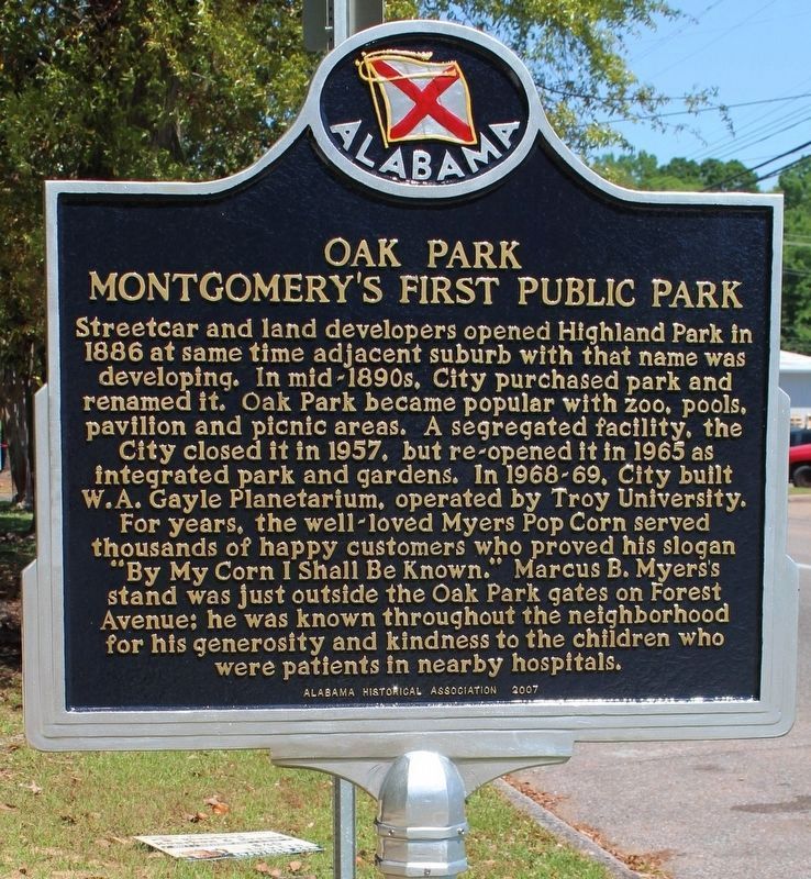 Oak Park Montgomery's First Public Park Marker image. Click for full size.