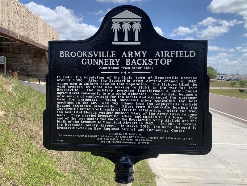 Brooksville Army Airfield Gunnery Backstop Marker, Side Two. Click for full size. Brooksville Army Airfield Gunnery Backstop Marker, Side Two image. Click for full size.