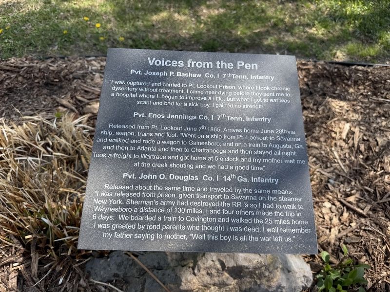 Pvt. Joseph P. Bashaw / Pvt. Enos Jennings / Pvt. John O. Douglas Marker image. Click for full size.