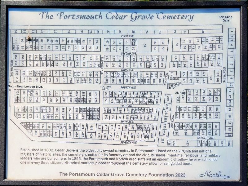The Portsmouth Cedar Grove Cemetery Marker. Click for full size. The Portsmouth Cedar Grove Cemetery Marker image. Click for full size.