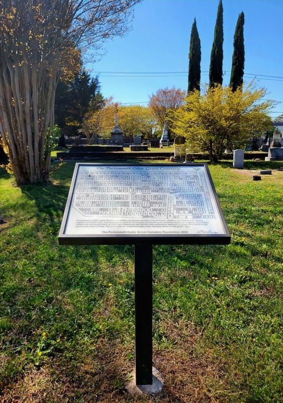 The Portsmouth Cedar Grove Cemetery Marker. Click for full size. The Portsmouth Cedar Grove Cemetery Marker image. Click for full size.