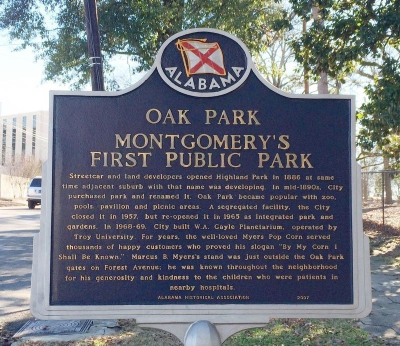 Oak Park Montgomery's First Public Park Marker image. Click for full size.
