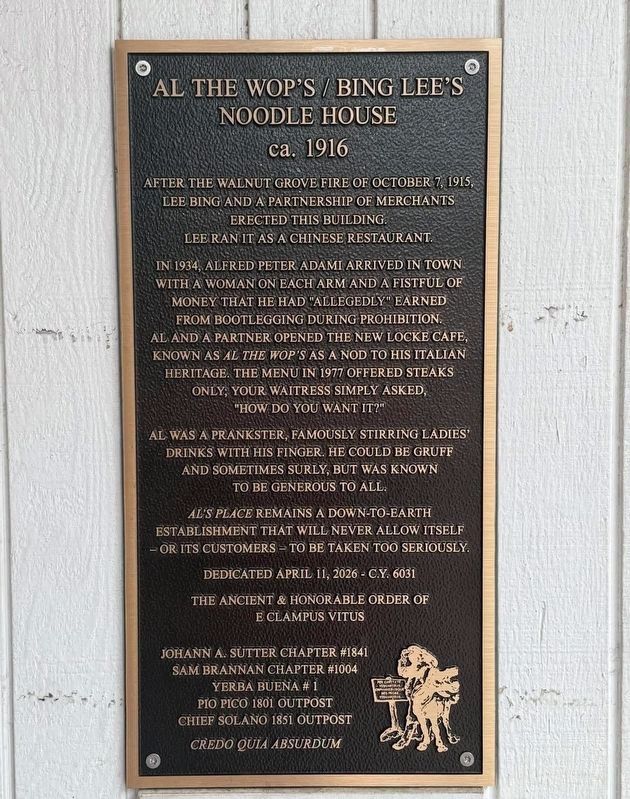 Al the Wop's / Bing Lee's Noodle House Marker. Click for full size. Al the Wop's / Bing Lee's Noodle House Marker image. Click for full size.