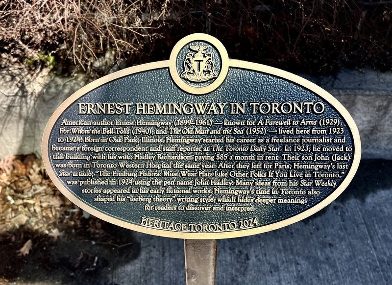 Ernest Hemingway in Toronto Marker image. Click for full size.