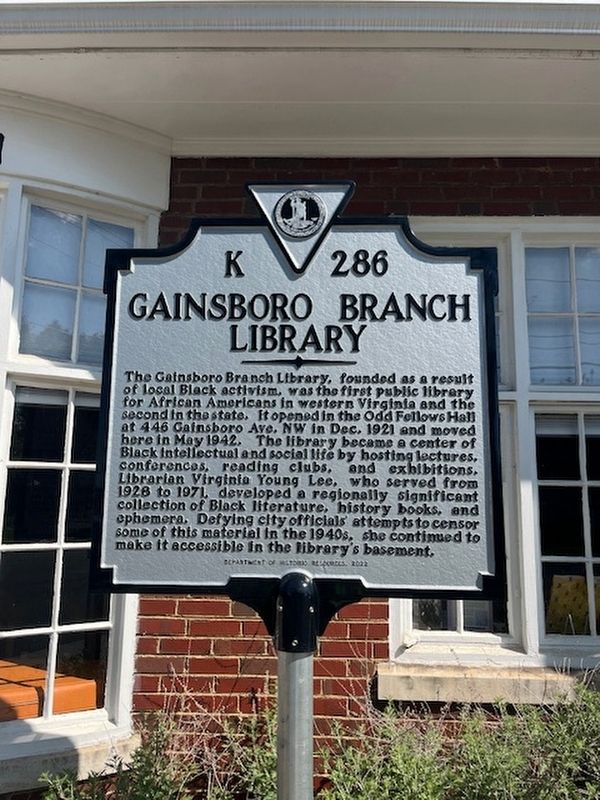 Gainsboro Branch Library Marker. Click for full size. Gainsboro Branch Library Marker image. Click for full size.