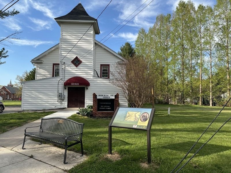 Union Bethel African Methodist Episcopal Church Marker - wide view with church in background image. Click for full size.