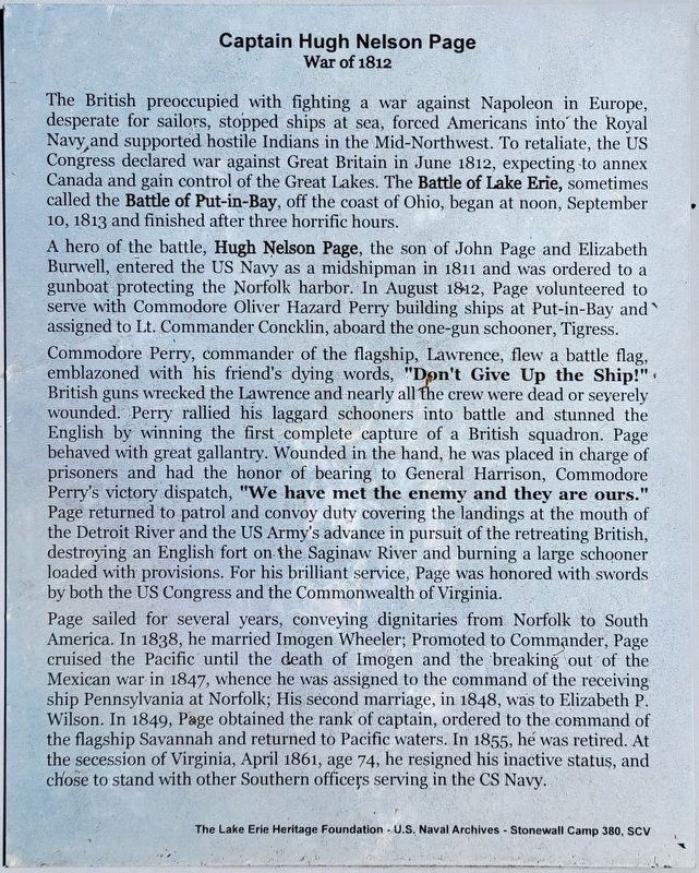 Captain Hugh Nelson Page Marker. Click for full size. Captain Hugh Nelson Page Marker image. Click for full size.