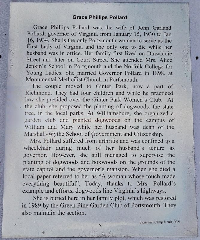 Grace Phillips Pollard Marker. Click for full size. Grace Phillips Pollard Marker image. Click for full size.