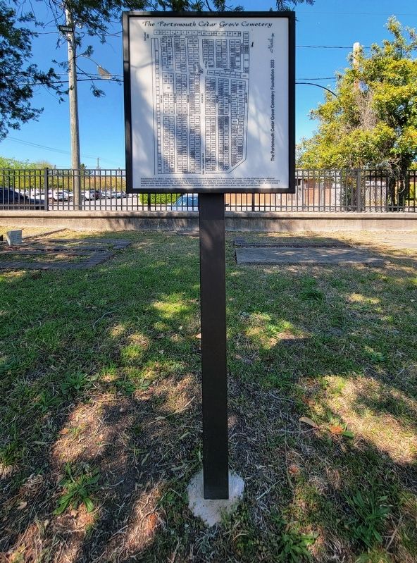 The Portsmouth Cedar Grove Cemetery Marker. Click for full size. The Portsmouth Cedar Grove Cemetery Marker image. Click for full size.