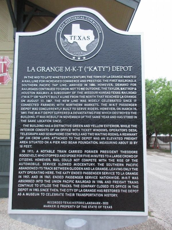 La Grange M-K-T ("Katy") Depot Marker. Click for full size. La Grange M-K-T ("Katy") Depot Marker image. Click for full size.