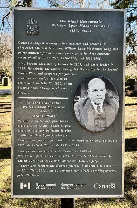 The Right Honourable William Lyon Mackenzie King Marker image. Click for full size.
