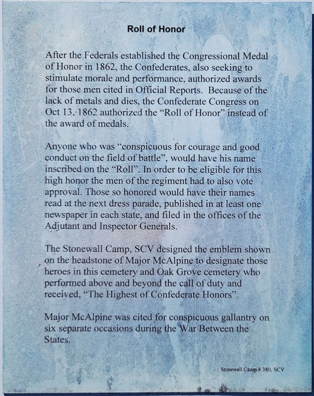 Roll of Honor Marker. Click for full size. Roll of Honor Marker image. Click for full size.
