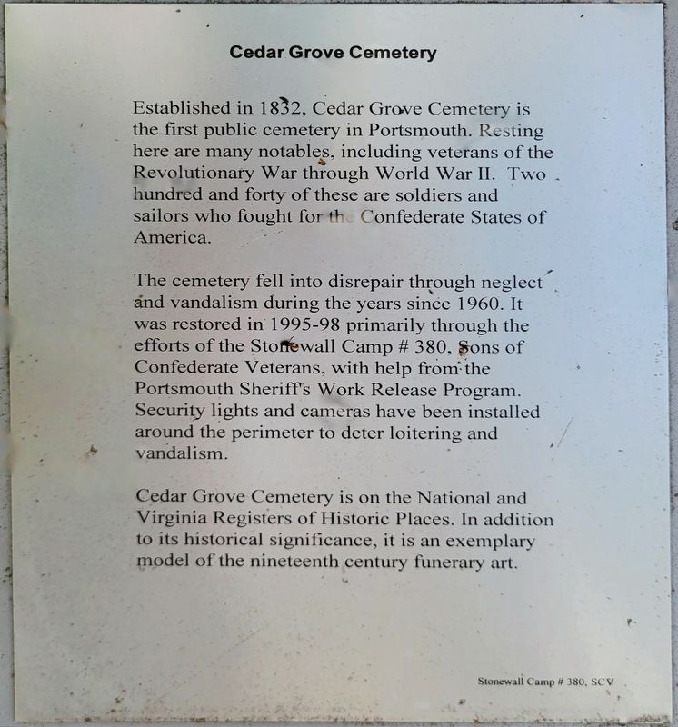 Cedar Grove Cemetery Marker image. Click for full size.