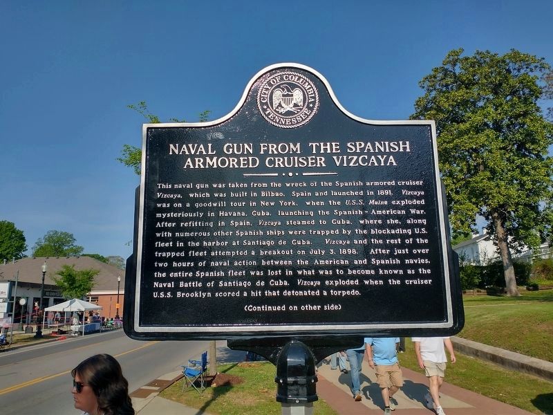 Naval Gun from the Spanish Armored Cruiser Vizcaya Marker (Side 1). Click for full size. Naval Gun from the Spanish Armored Cruiser Vizcaya Marker (Side 1) image. Click for full size.