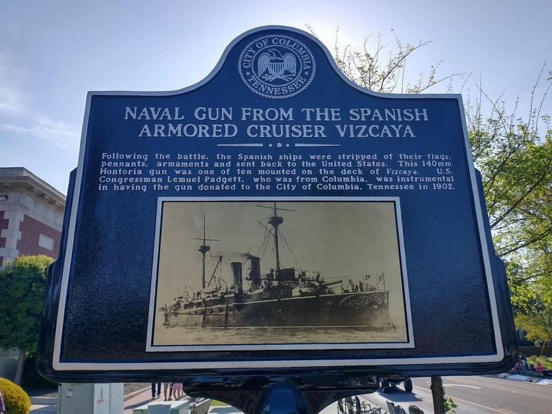 Naval Gun from the Spanish Armored Cruiser Vizcaya Marker (Side 2). Click for full size. Naval Gun from the Spanish Armored Cruiser Vizcaya Marker (Side 2) image. Click for full size.