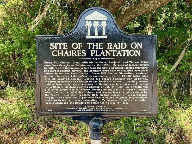 Site of the Raid on Chaires Plantation Marker. Click for full size. Site of the Raid on Chaires Plantation Marker image. Click for full size.