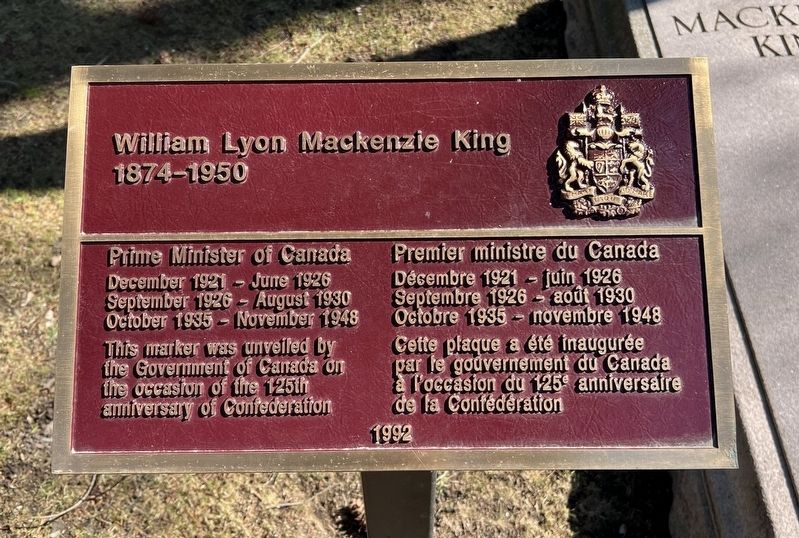 William Lyon Mackenzie King Marker. Click for full size. William Lyon Mackenzie King Marker image. Click for full size.