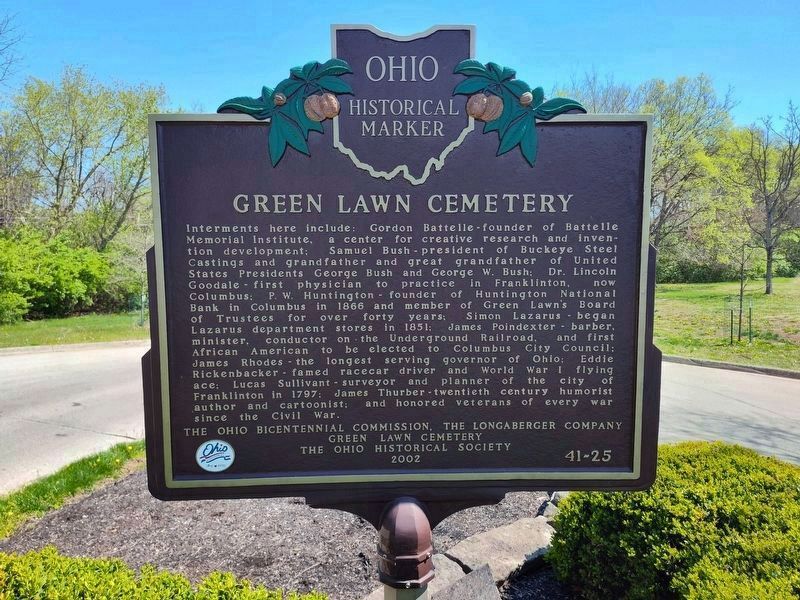 Green Lawn Cemetery Marker. Click for full size. Green Lawn Cemetery Marker image. Click for full size.