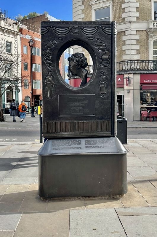 Agatha Christie Memorial - north side, with main panel and text. Click for full size. Agatha Christie Memorial - north side, with main panel and text image. Click for full size.