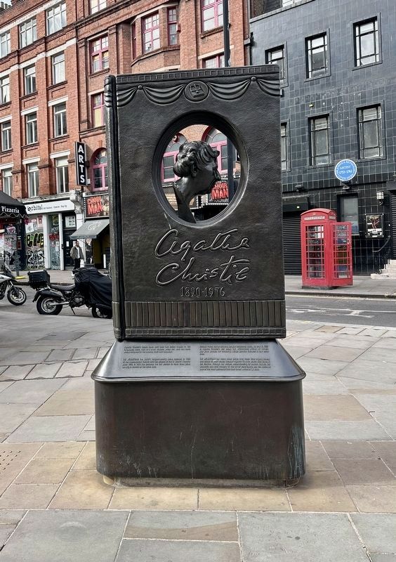 Agatha Christie Memorial - south side, with text. Click for full size. Agatha Christie Memorial - south side, with text image. Click for full size.