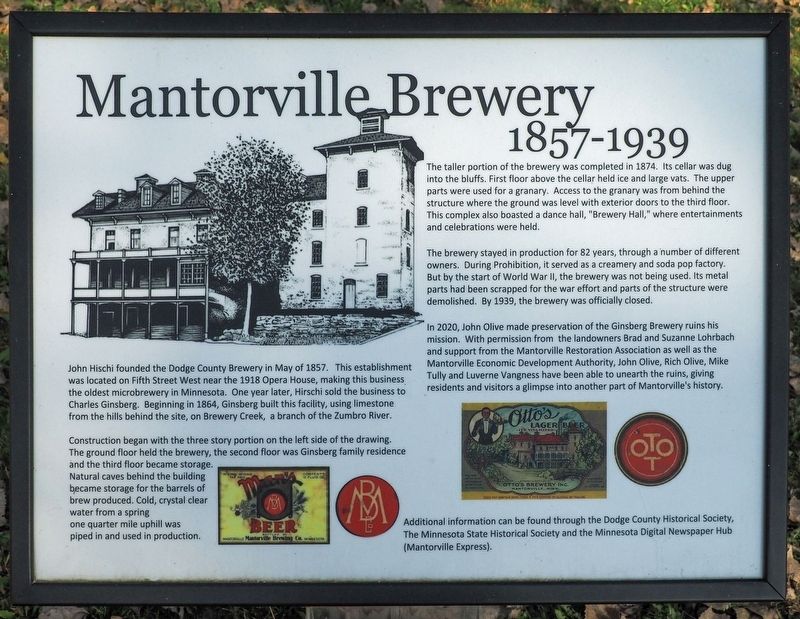 Mantorville Brewery Marker. Click for full size. Mantorville Brewery Marker image. Click for full size.