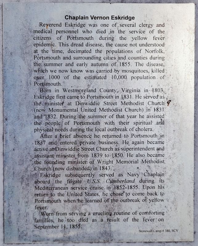 Chaplain Vernon Eskridge Marker. Click for full size. Chaplain Vernon Eskridge Marker image. Click for full size.