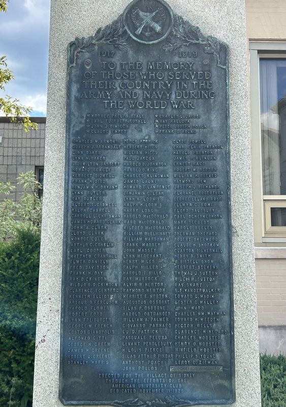 Sidney World War I Veterans Memorial. Click for full size. Sidney World War I Veterans Memorial image. Click for full size.
