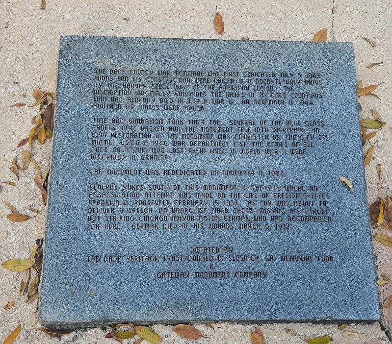 Dade County War Memorial Plaque image. Click for full size.