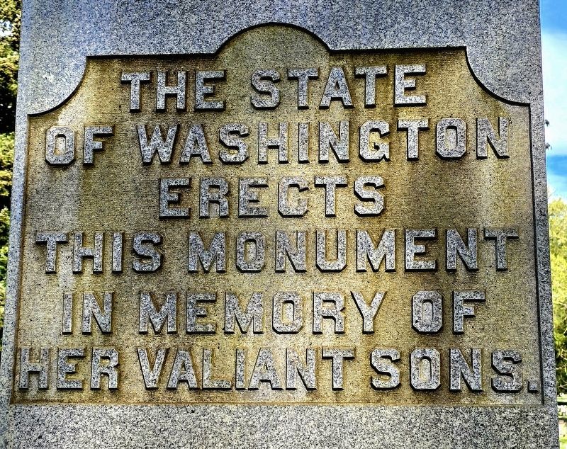The State of Washington erects this monument in memory of her valiant sons. Marker image. Click for full size.