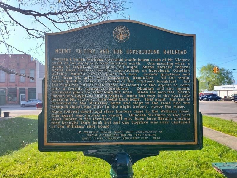 Mount Victory and the Underground Railroad side of the marker image. Click for full size.