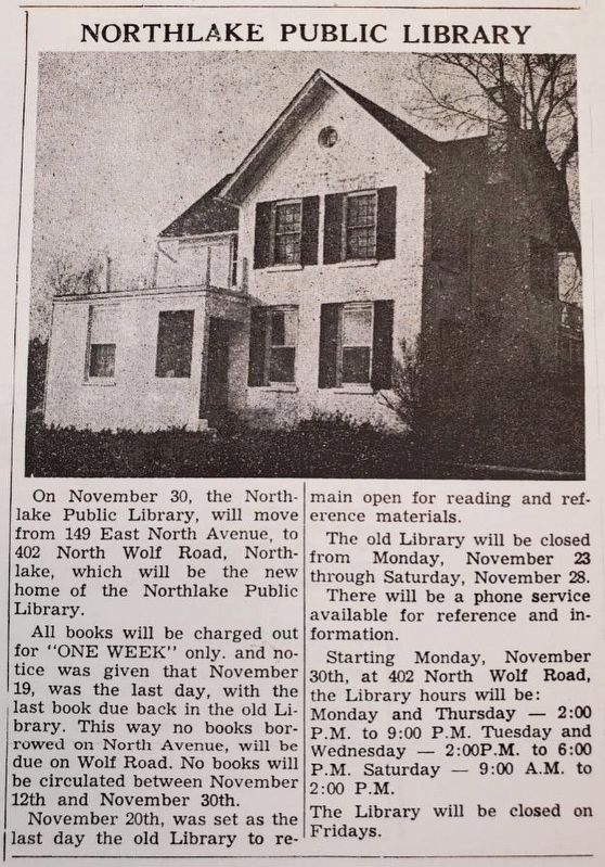 Old Northlake Library Article. Click for full size. Old Northlake Library Article image. Click for full size.