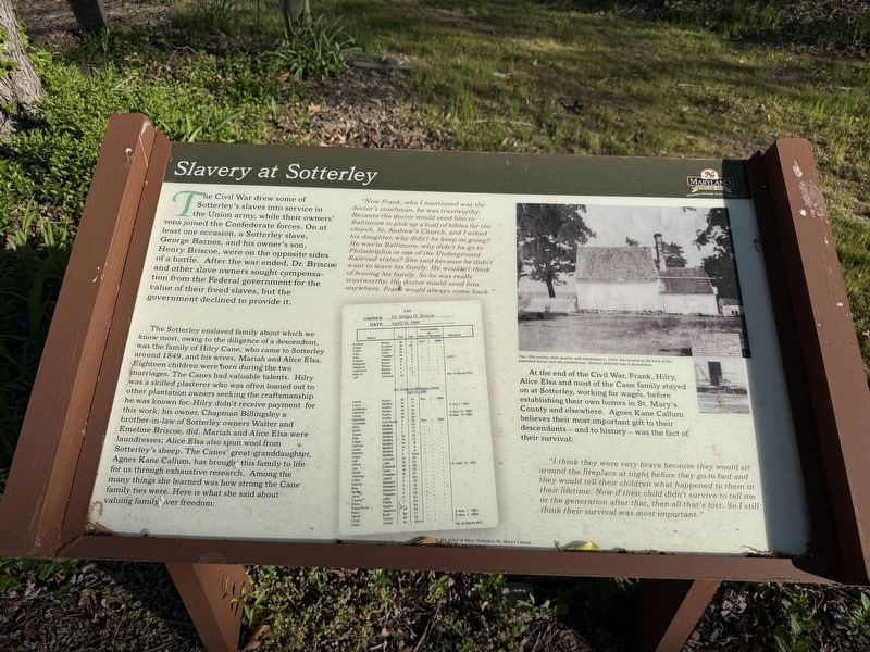 Slavery at Sotterley Marker. Click for full size. Slavery at Sotterley Marker image. Click for full size.