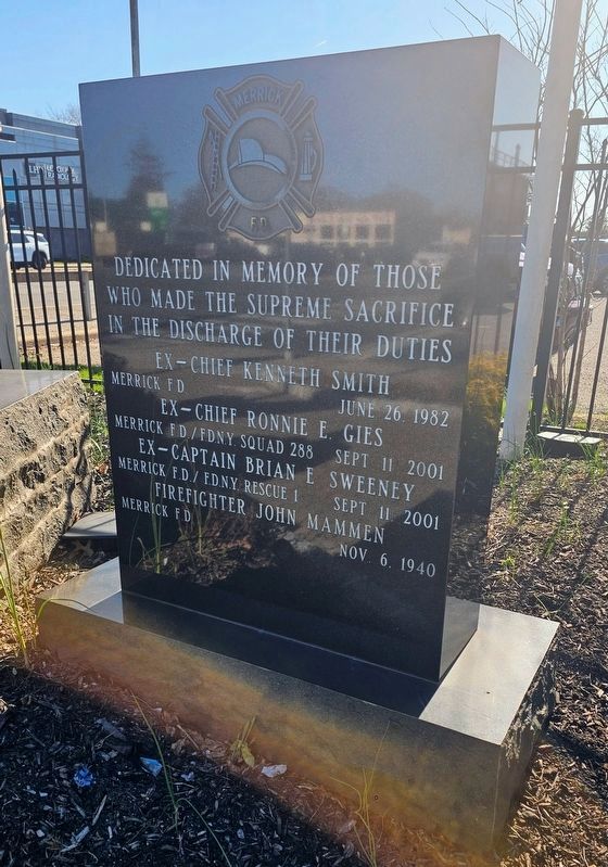 Merrick Firefighters Memorial. Click for full size. Merrick Firefighters Memorial image. Click for full size.