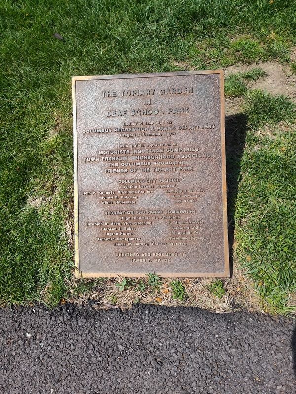 Deaf School Park Topiary Garden: Dedication Plaque image. Click for full size.