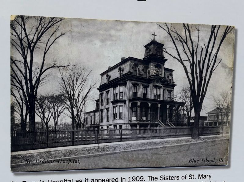 Photo of St. Francis Hospital to the right of the text on the marker image. Click for full size.