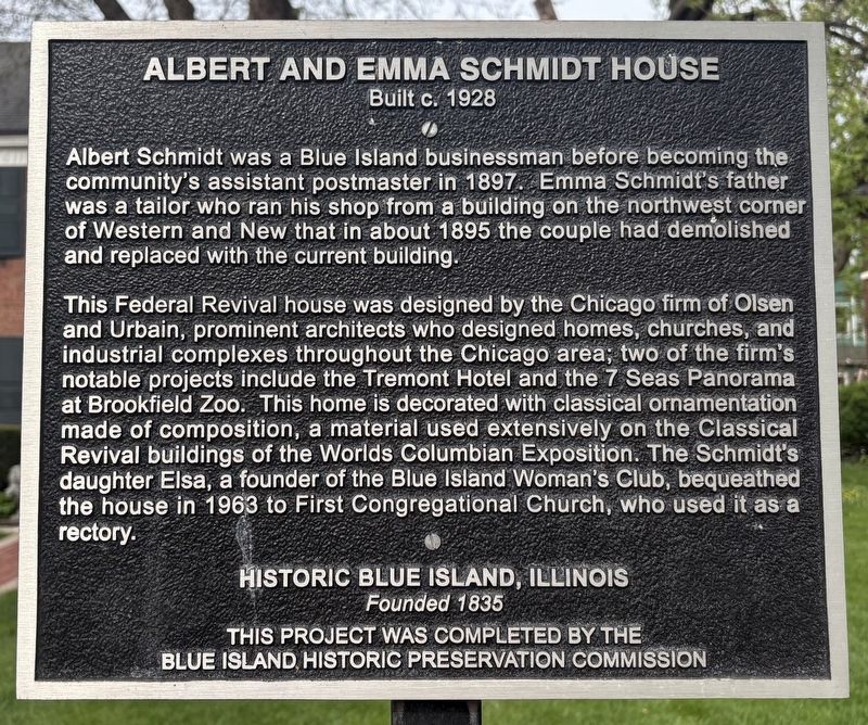 Albert and Emma Schmidt House Marker. Click for full size. Albert and Emma Schmidt House Marker image. Click for full size.