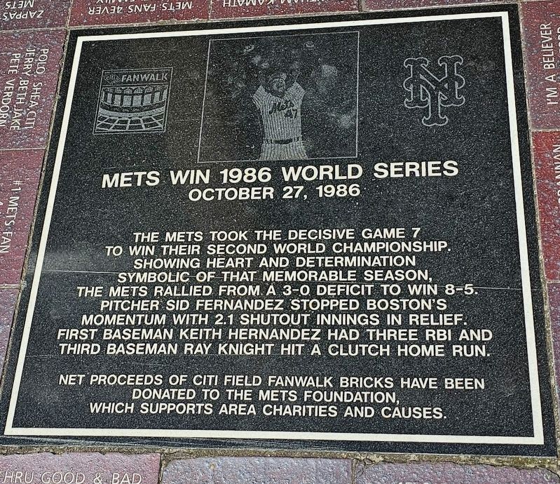 Mets Win 1986 World Series Marker. Click for full size. Mets Win 1986 World Series Marker image. Click for full size.