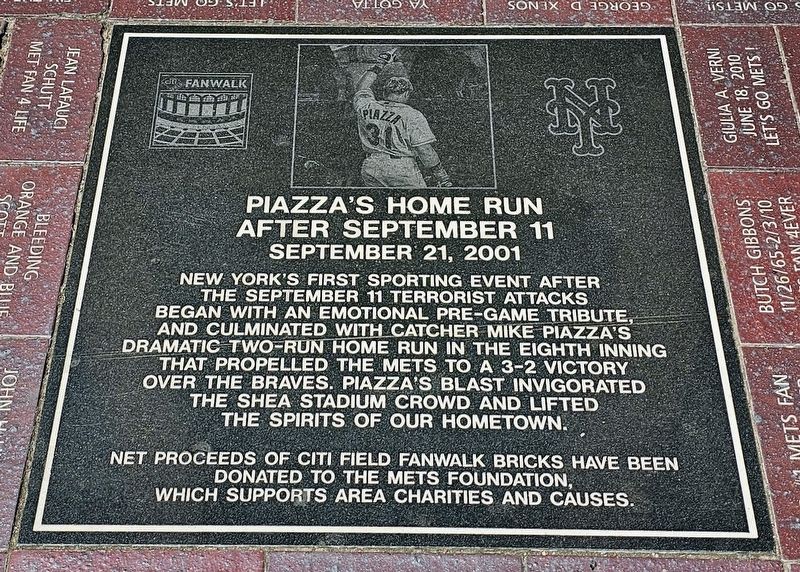 Piazza’s Home Run After September 11 Marker. Click for full size. Piazza’s Home Run After September 11 Marker image. Click for full size.