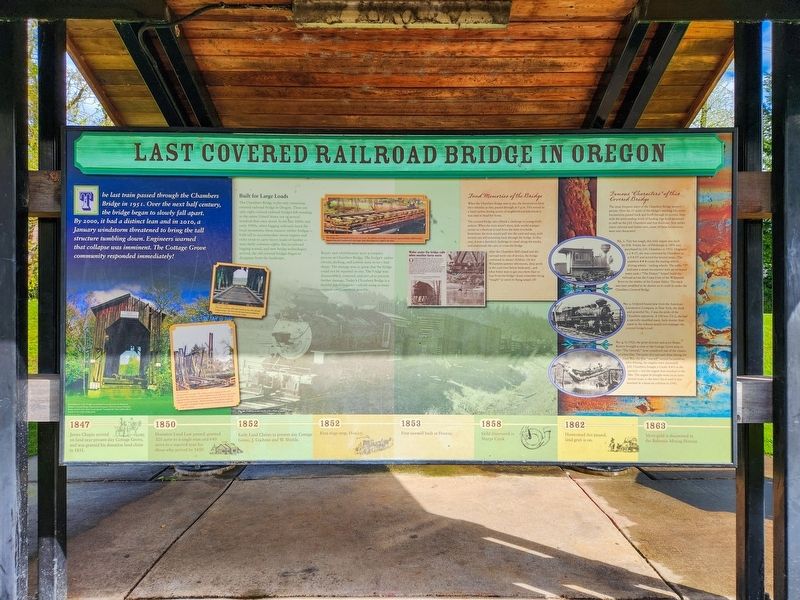 Last Covered Railroad Bridge in Oregon Marker. Click for full size. Last Covered Railroad Bridge in Oregon Marker image. Click for full size.