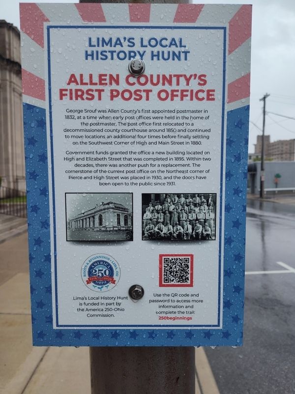 Allen County's First Post Office Marker. Click for full size. Allen County's First Post Office Marker image. Click for full size.