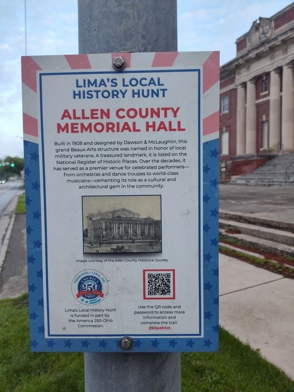 Allen County Memorial Hall Marker image. Click for full size.